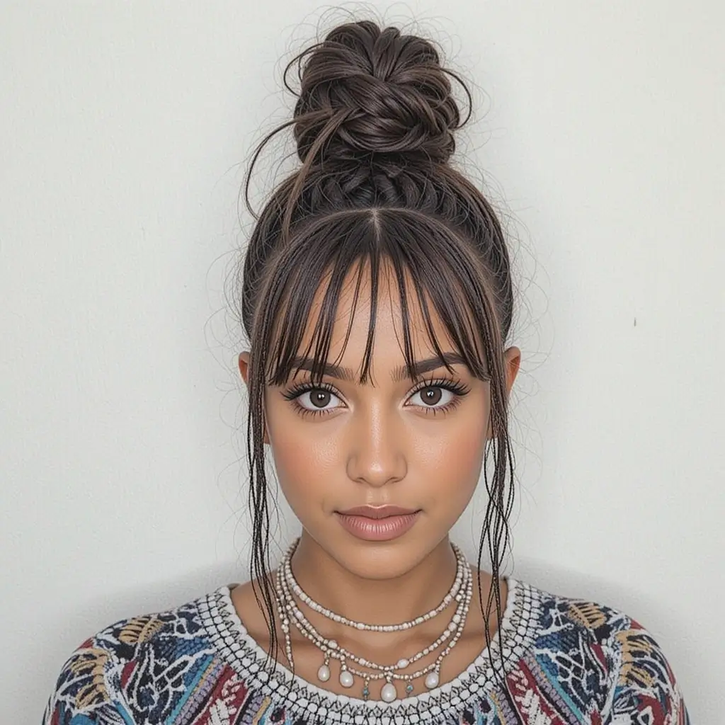 Fulani Braids with Bun and Fringe