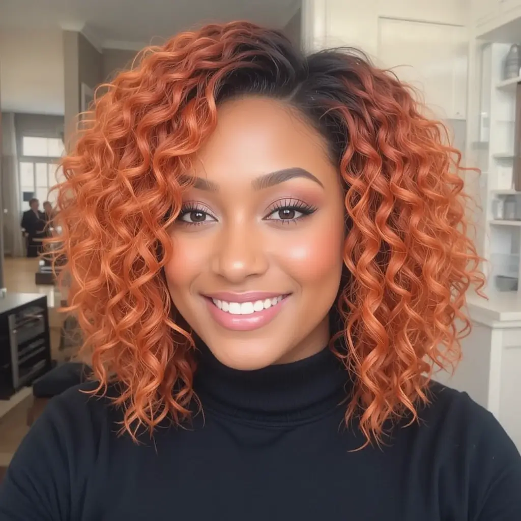 Ginger Balayage on Curly Bob