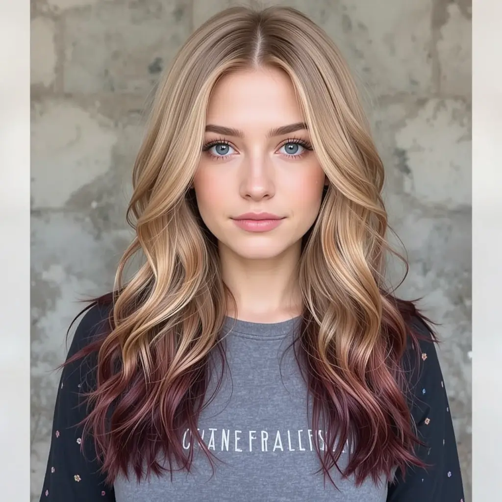 Golden Blonde with Burgundy Dip Ends
