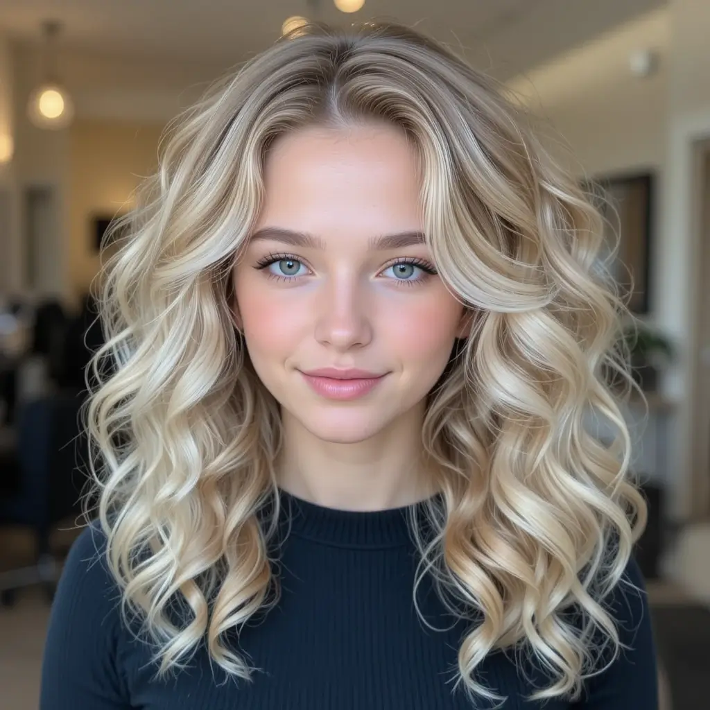 Golden Brown Lowlights in Blonde Curly Hair