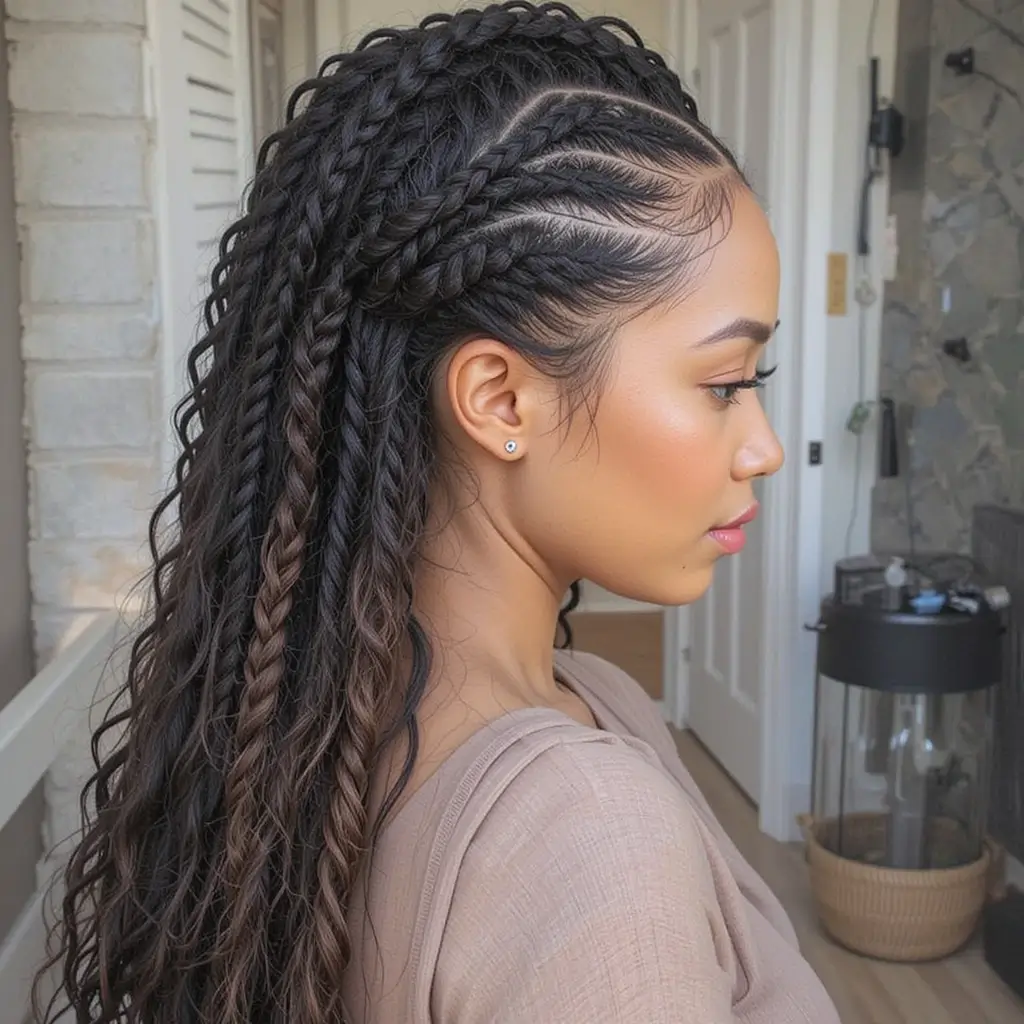 Half Fulani Braids Half Loose Hair