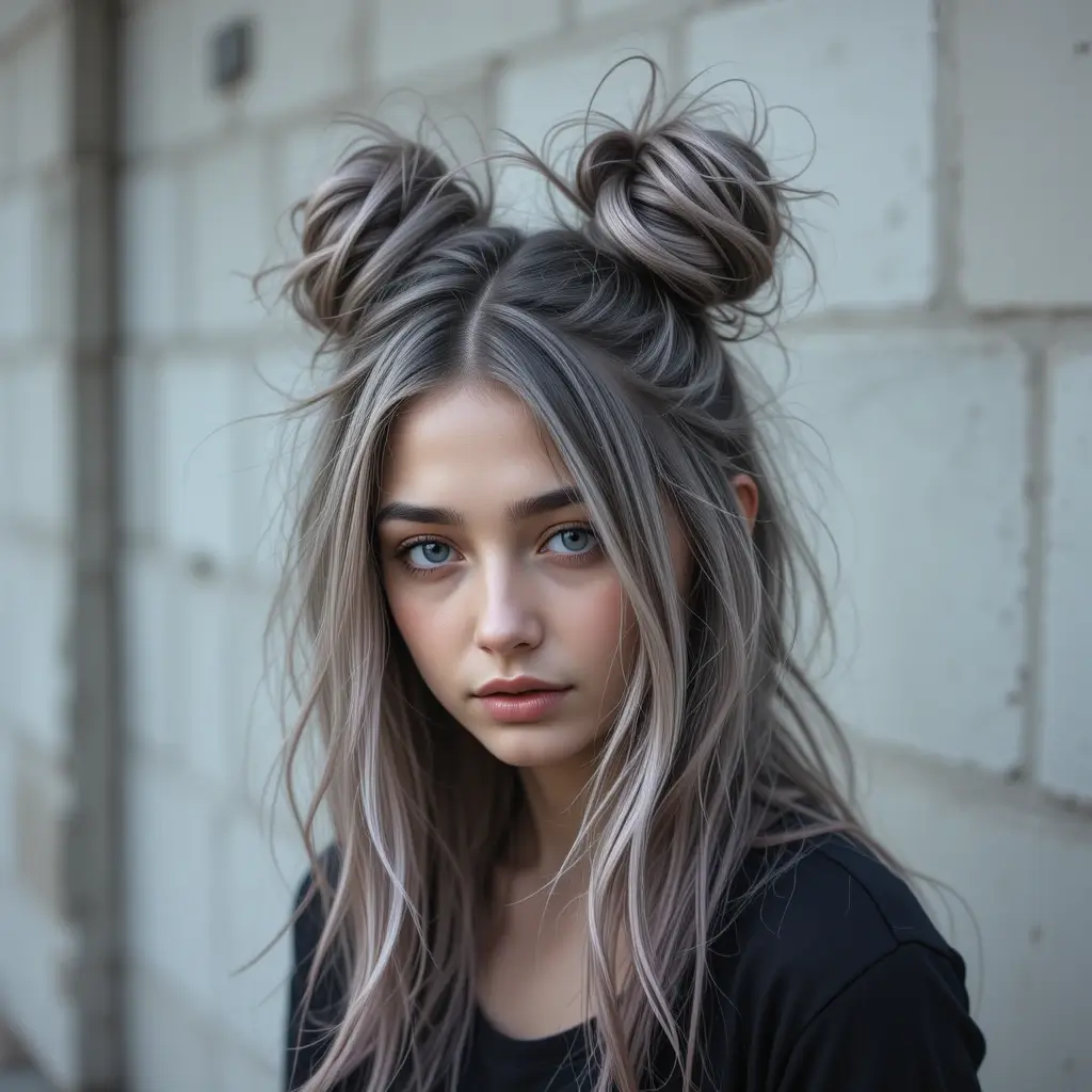 Half-Up Space Buns with Loose Strands