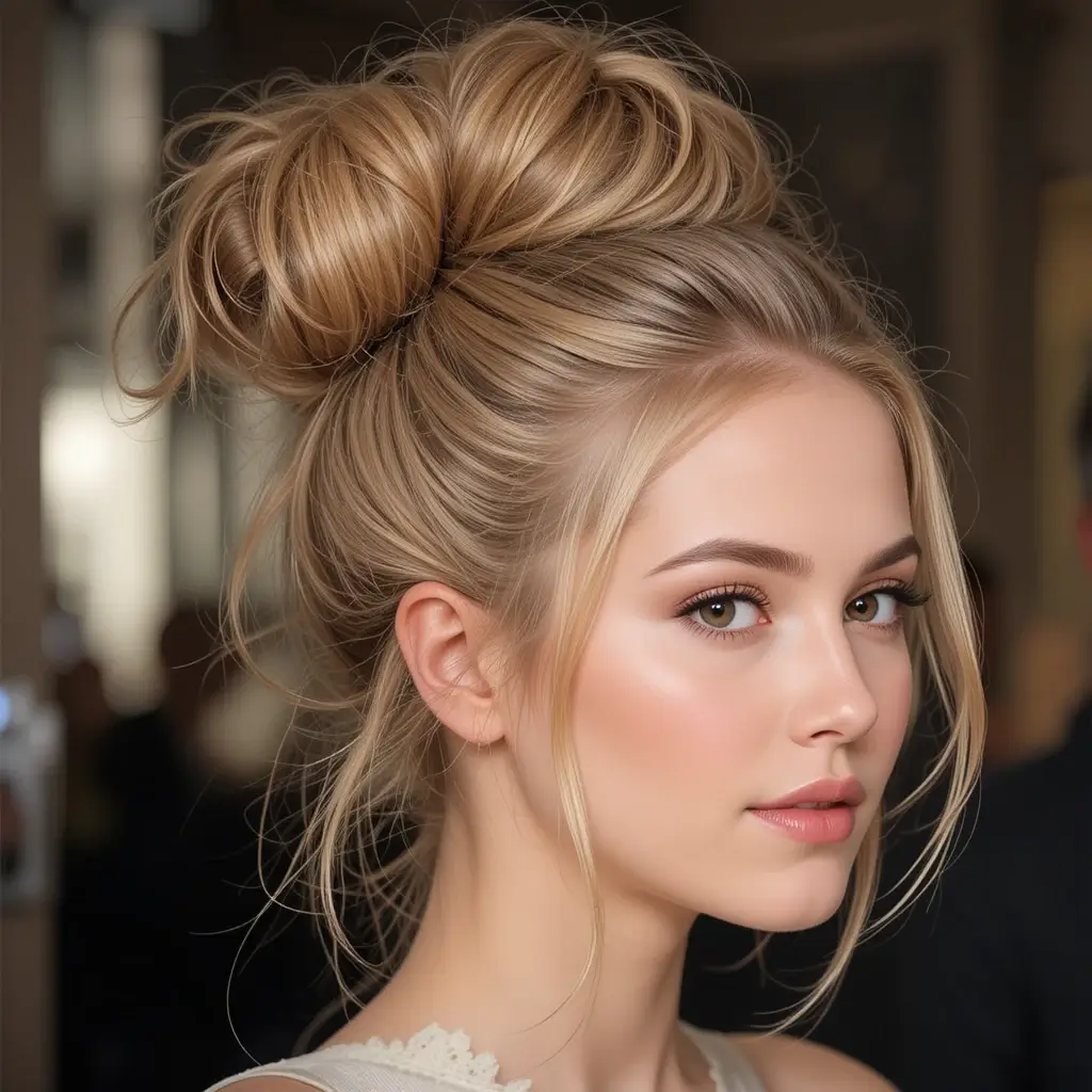 High Bun with Face-Framing Strands
