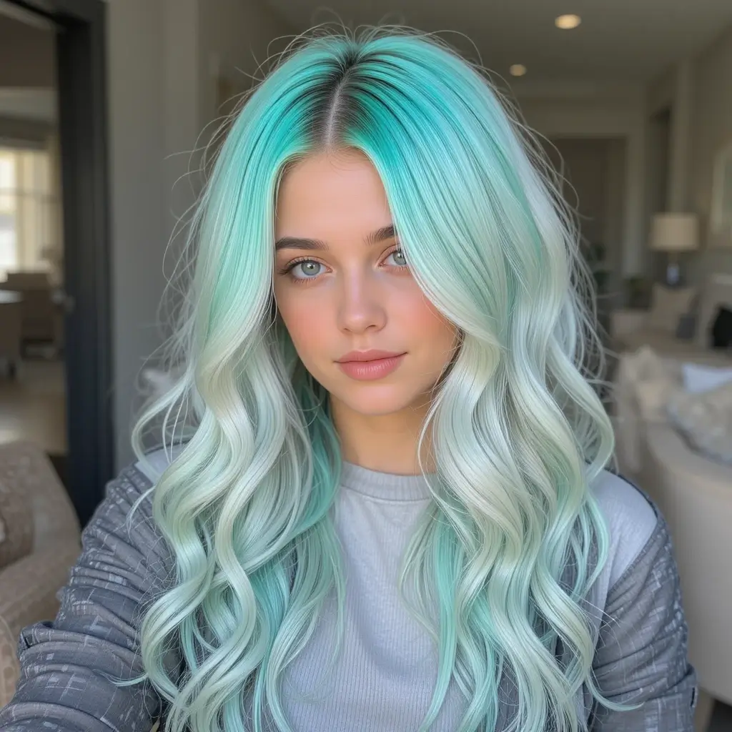 Icy Blonde with Mint Green Ends
