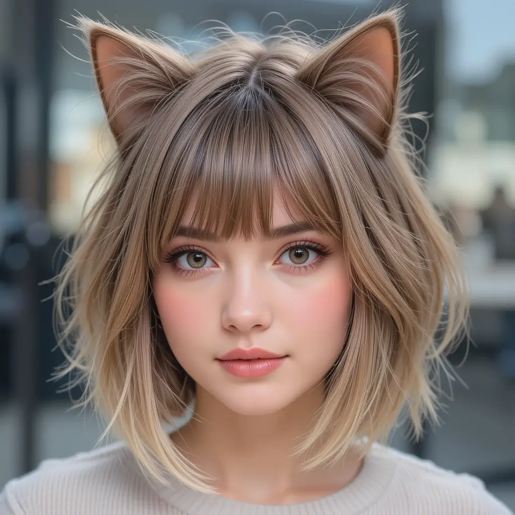 Kitty Cut with Curtain Bangs