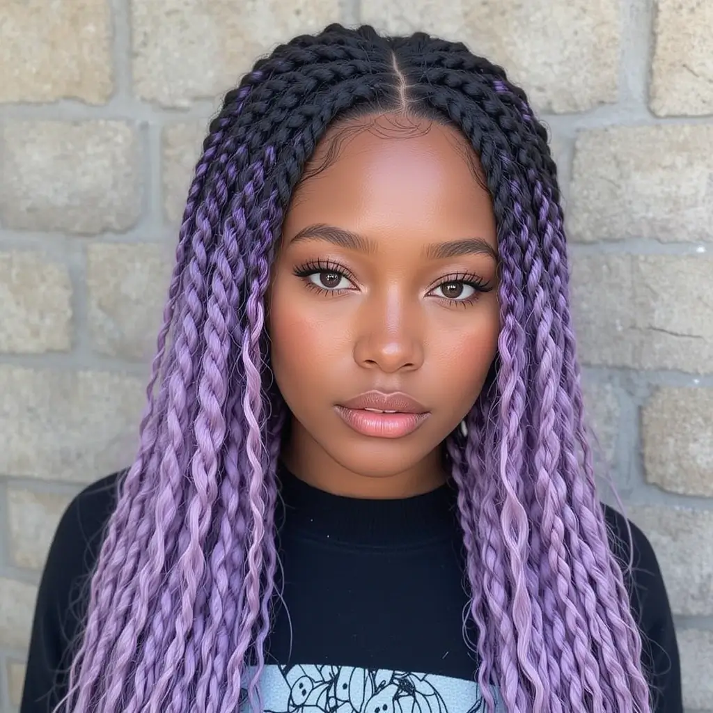 Lavender Ombre on Box Braids