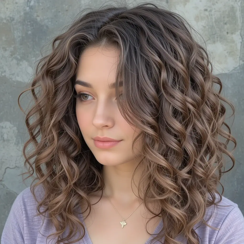 Layered Curls with Side Part