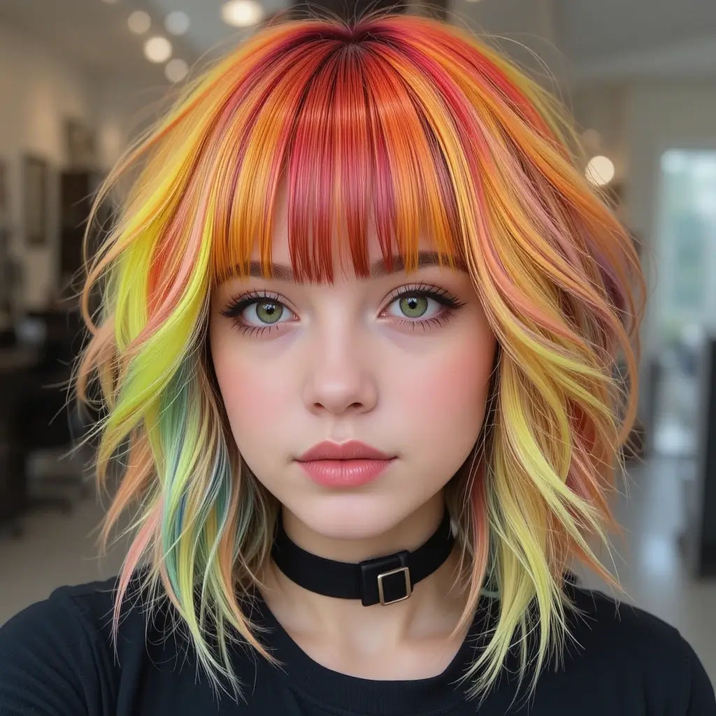 Layered Short Wolf Cut With Highlighted Curtain Bangs