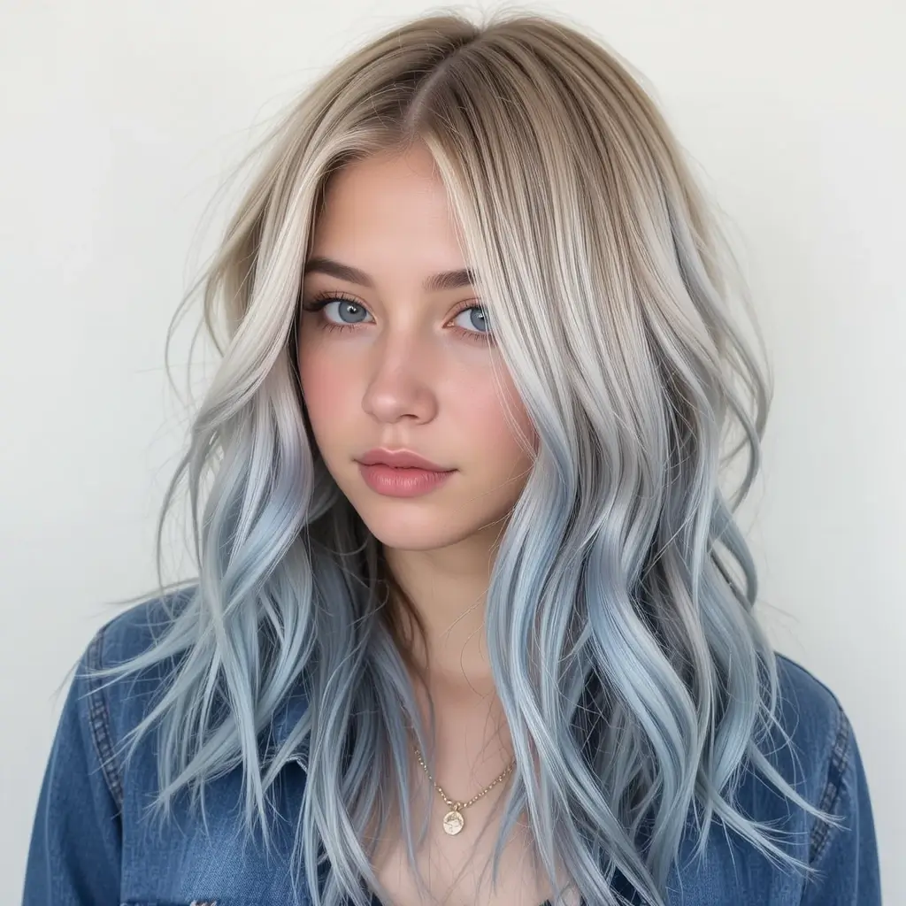 Light Blonde with Denim Blue Ends