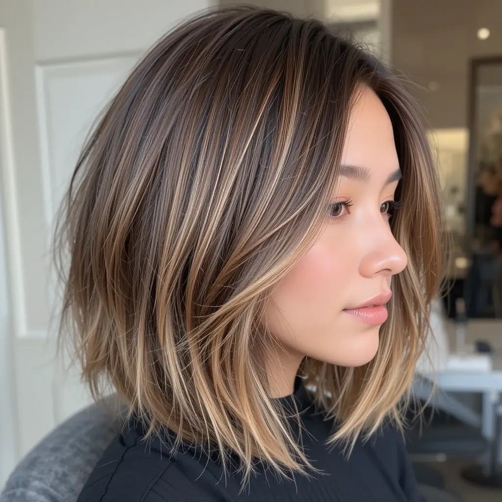  Light Caramel Highlights on Shoulder-Length Bob