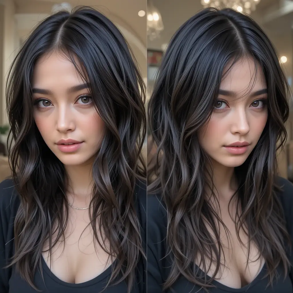 Long Layers with Wet Look Finish