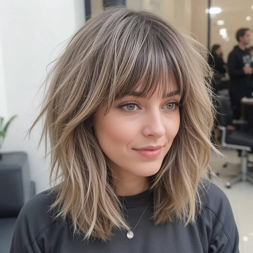 Long Shaggy Wolf Cut with Side Bangs