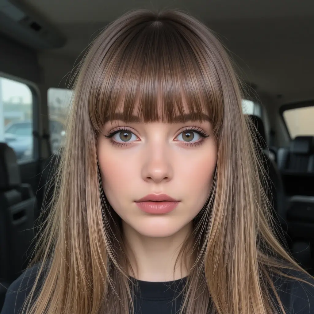 Long Straight Hair with Heavy Bangs
