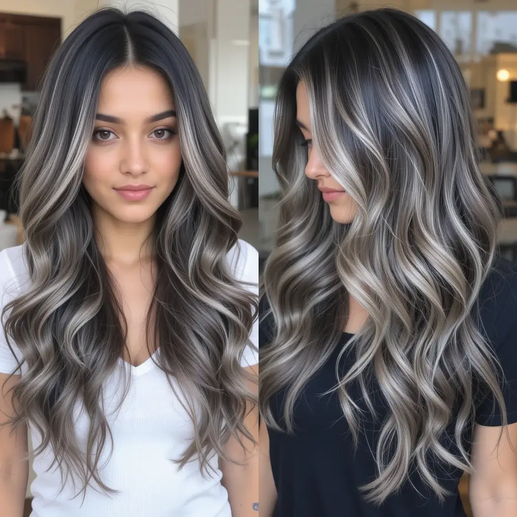 Long Wavy Layers with Silver Highlights