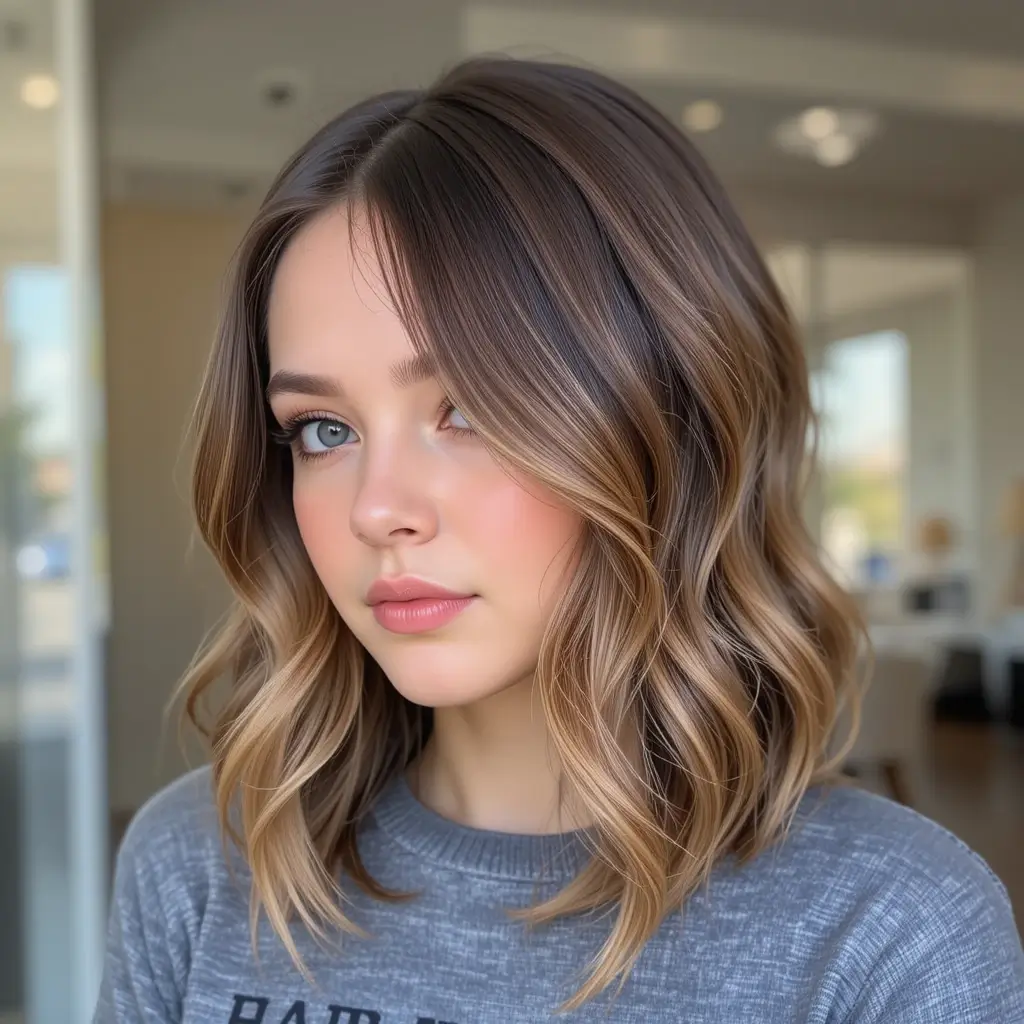 Medium Brown Hair with Caramel Peekaboo Highlights