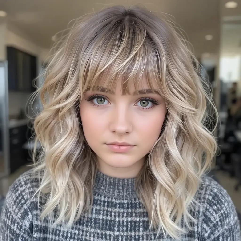 Medium-Length Wolf Cut With Baby Bangs
