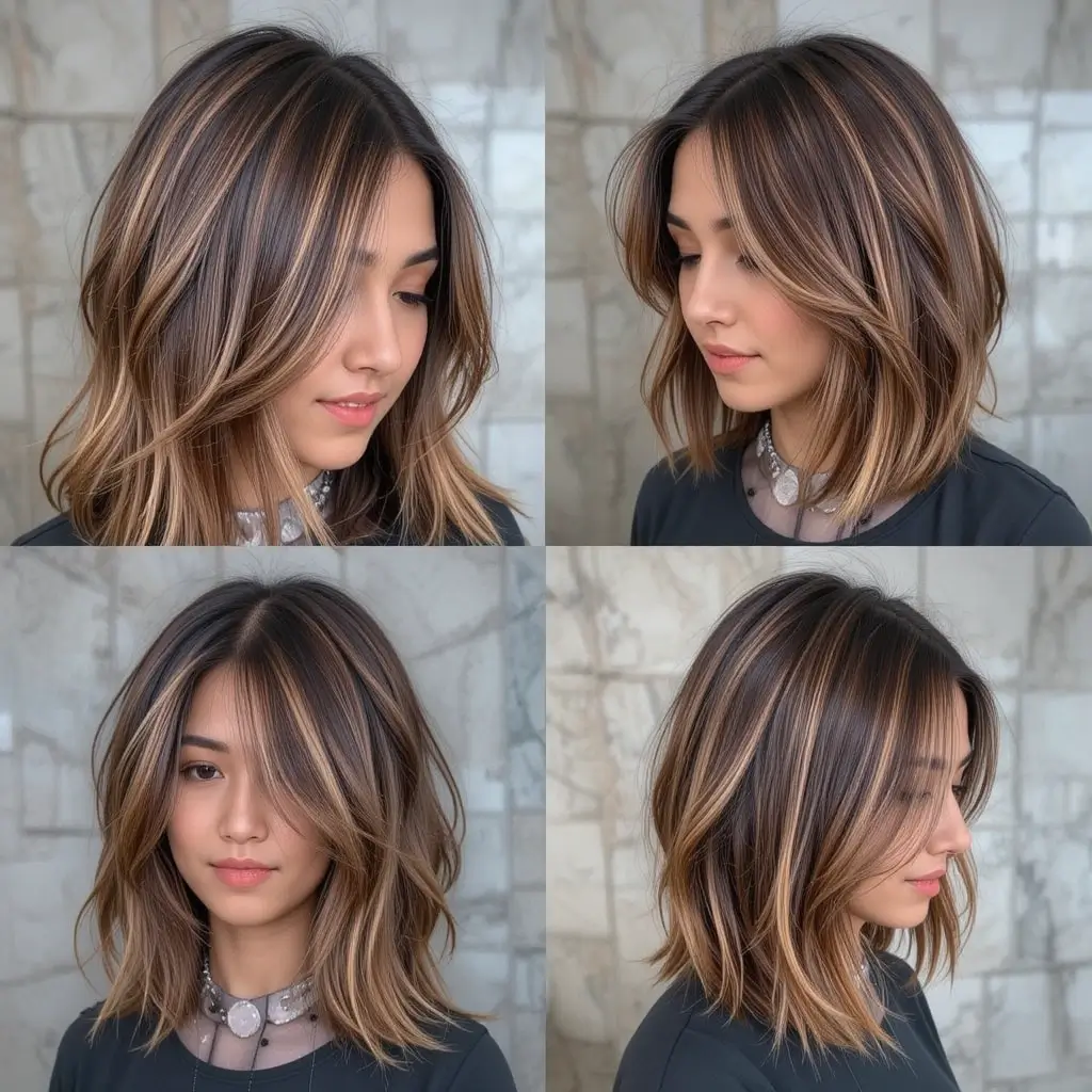 Medium Lob with Mocha Highlights
