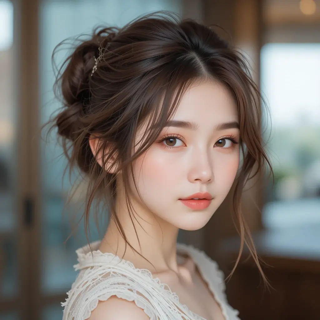 Messy Bun with Face-Framing Layers