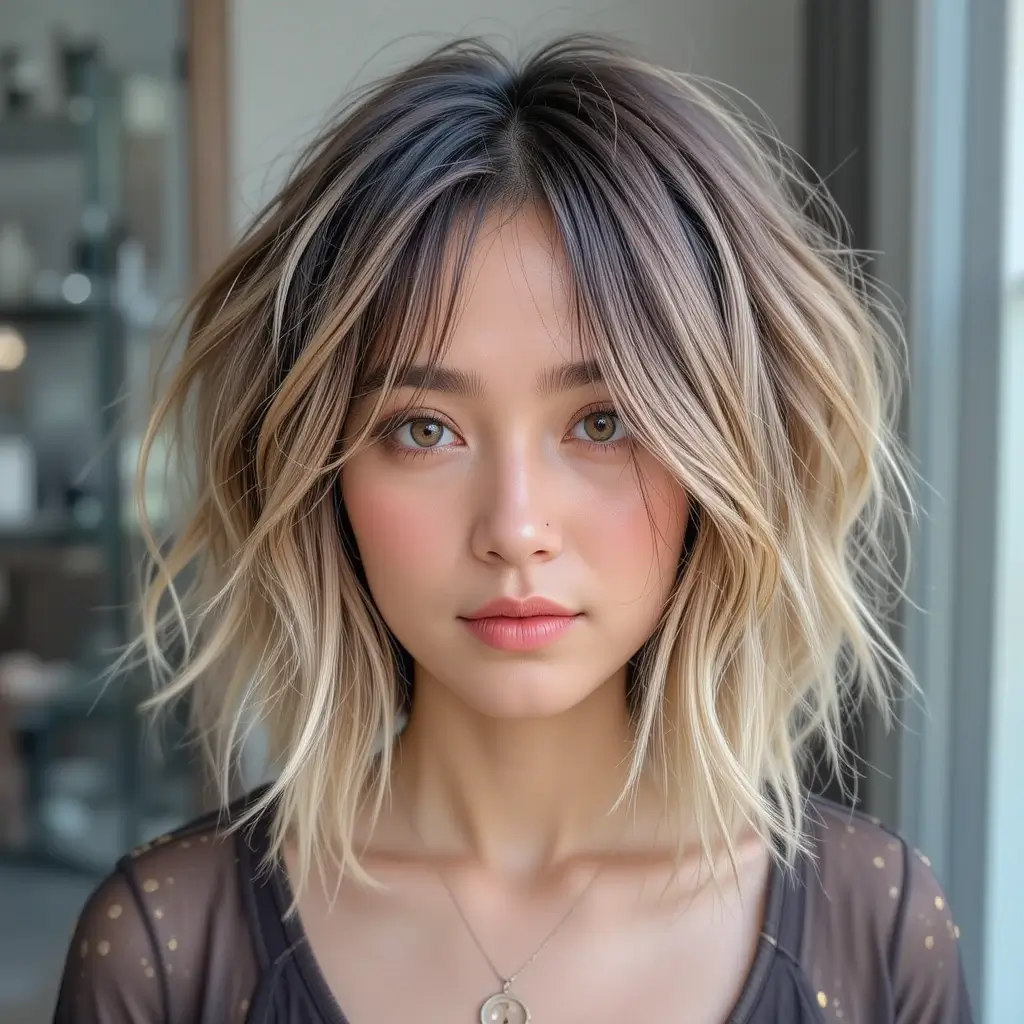 Messy Choppy Bob with Middle Part