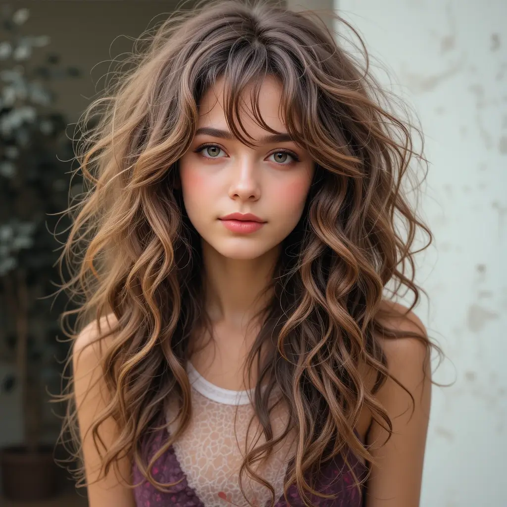 Messy Layered Curls with Fringe
