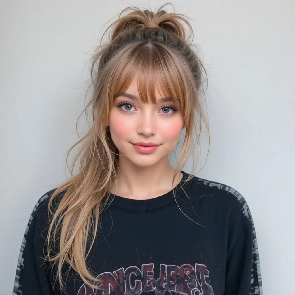 Messy Ponytail with Wispy Bangs
