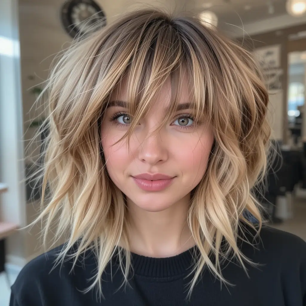Messy Shag with Curtain Bangs