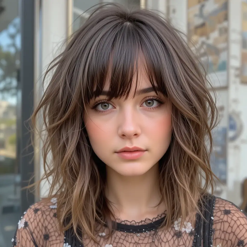 Messy Shaggy Wolf Cut with Face-Framing Bangs