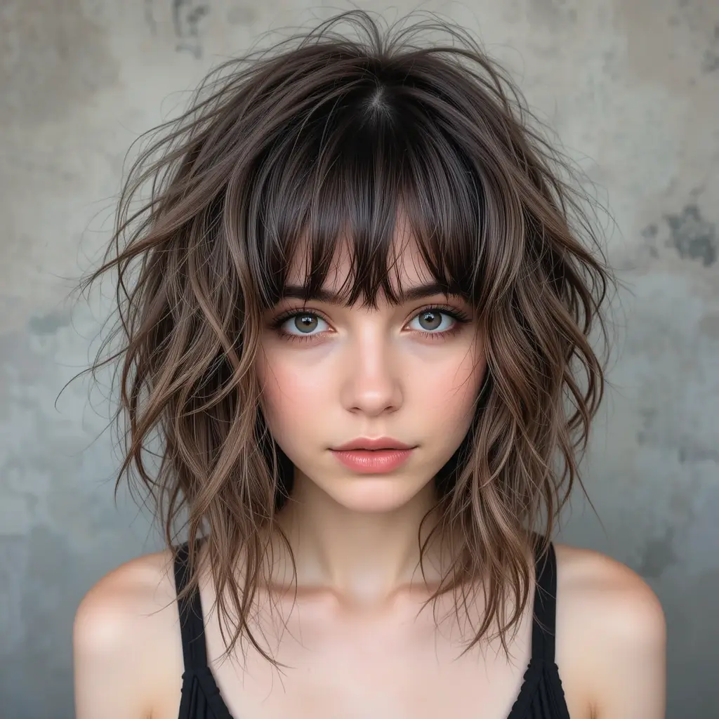 Messy Short Wolf Cut With Soft Curtain Bangs