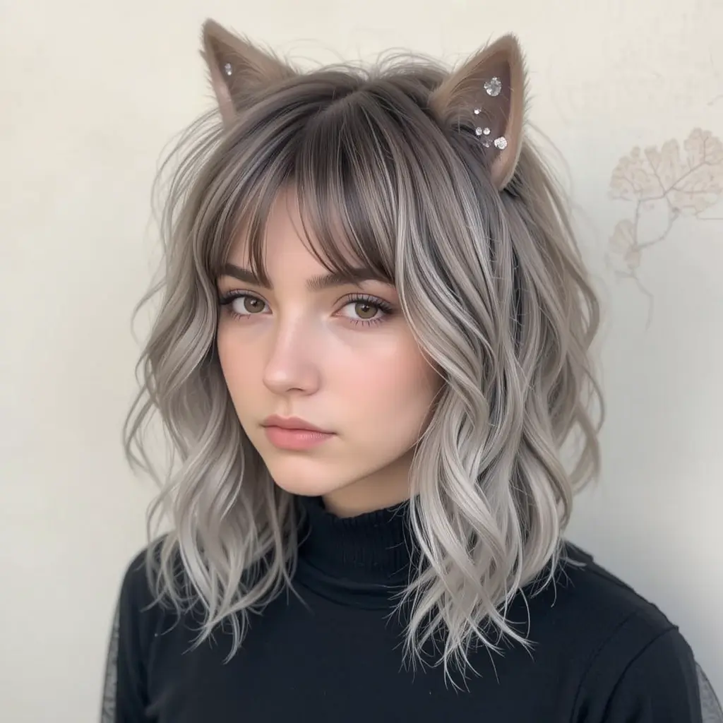 Messy Wavy Wolf Cut With Choppy Bangs