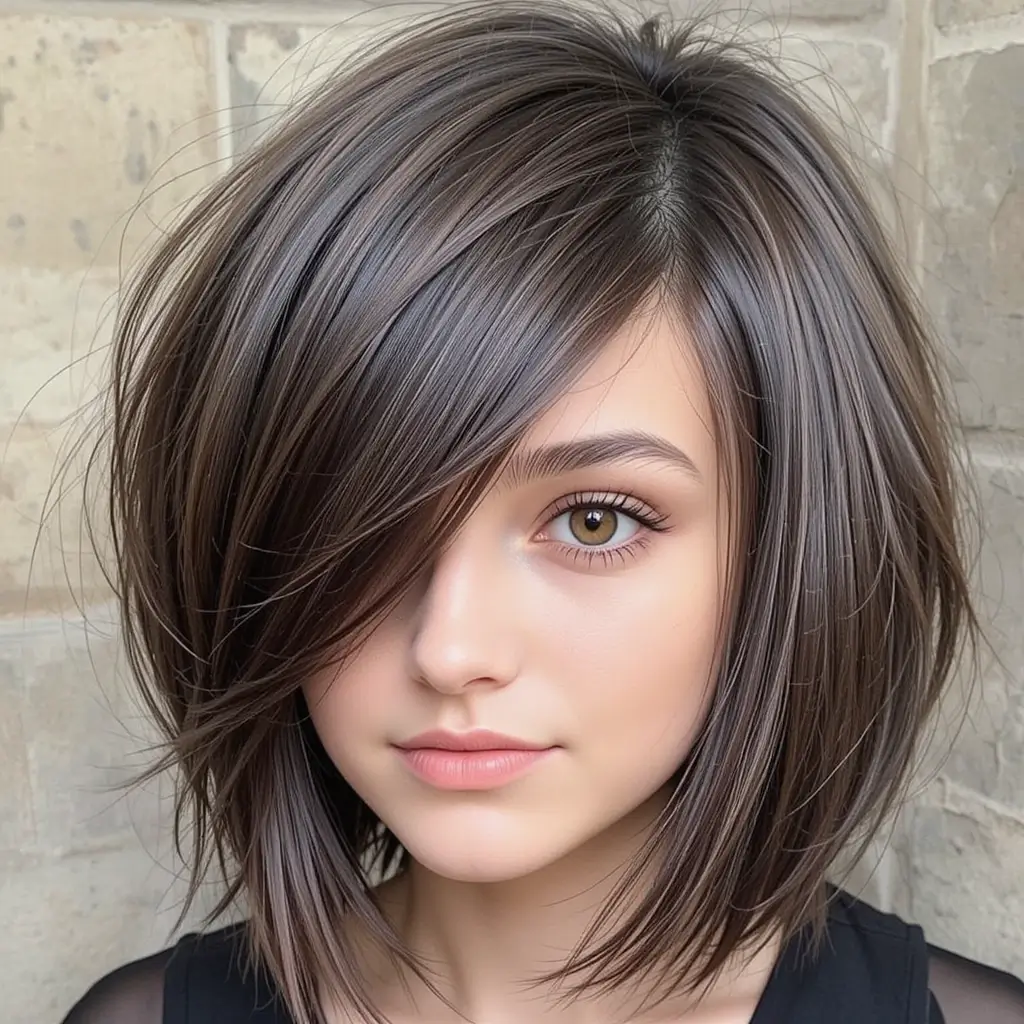 Mid-Length Shag with Deep Side Bangs