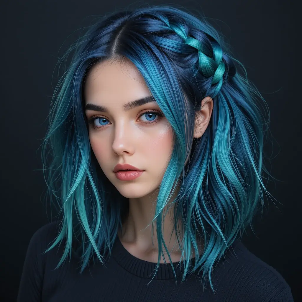Midnight Blue Hair with Mint Green Peekaboo
