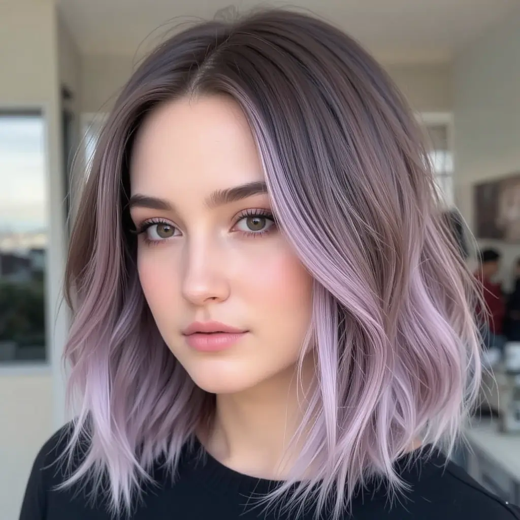 Mocha Brown Hair with Lavender Peekaboo