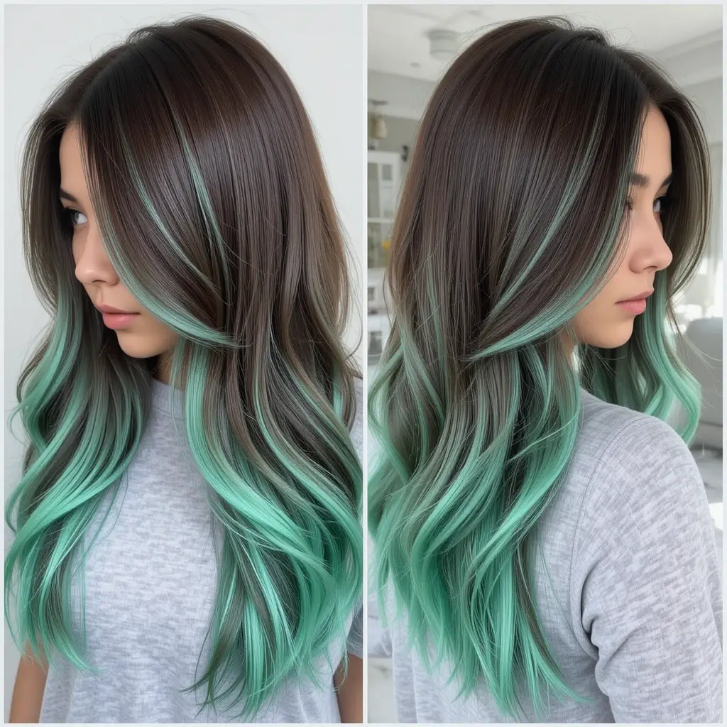 Mocha Brown with Mint Green Ends