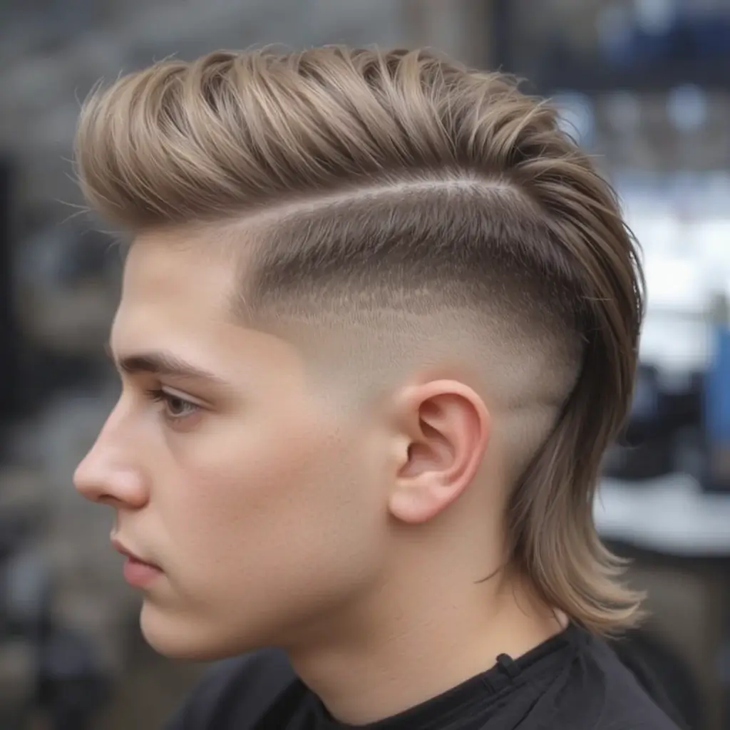 Mullet Fade with Hard Part