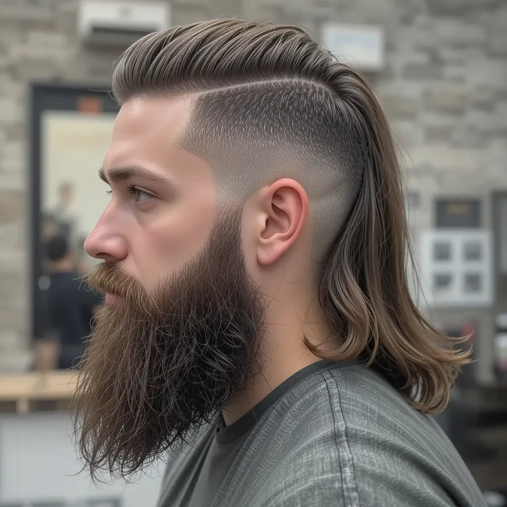 Mullet with Fade and Beard Blend