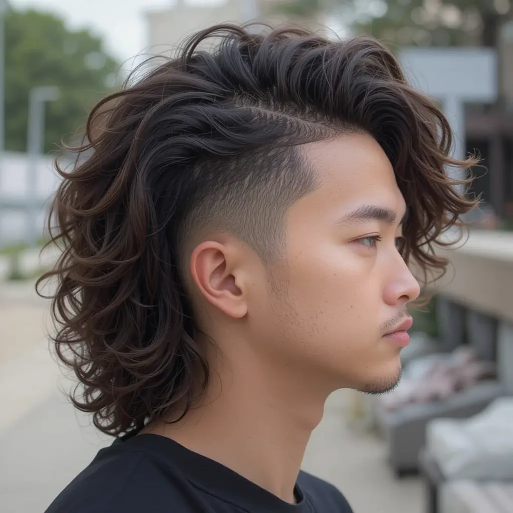 Mullet with Fade and Line Design