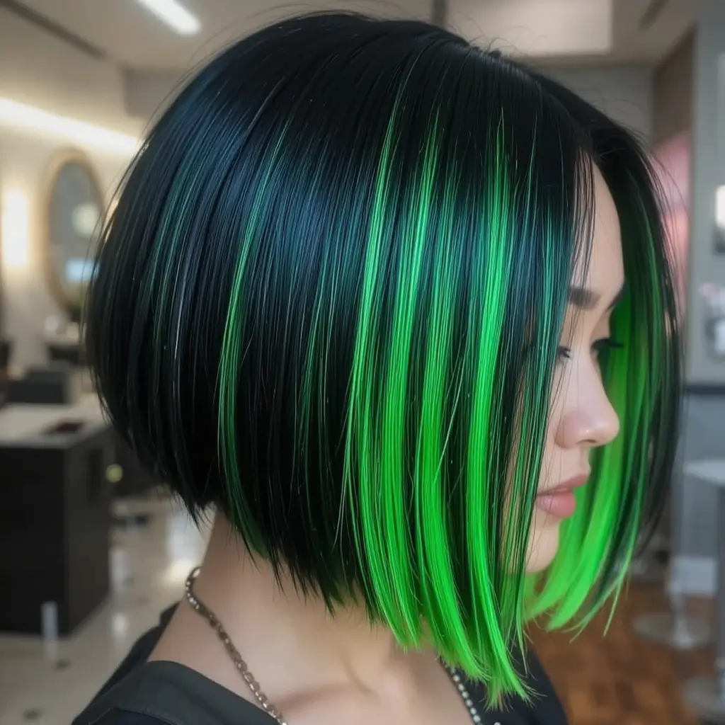 Neon Green Peekaboo on Black Bob