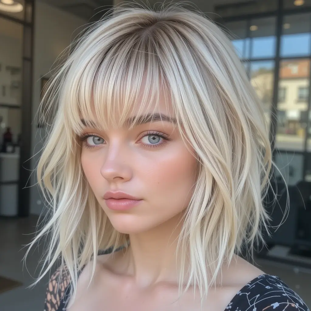 Neutral Blonde Wolf Cut With Textured Bangs