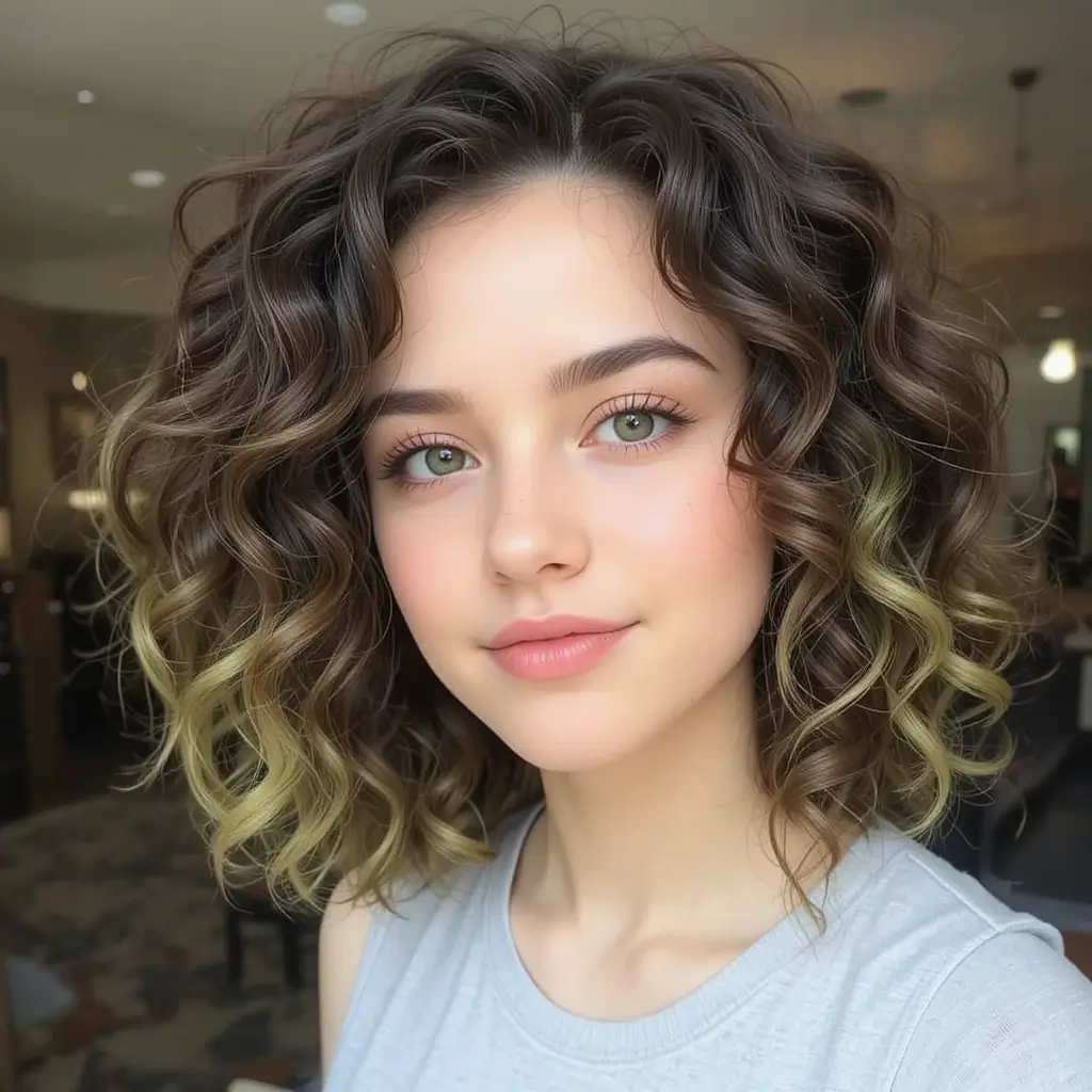 Olive Green Tips on Deep Brown Curls