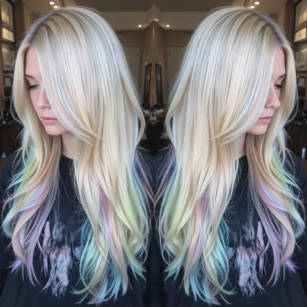 Pale Blonde with Pastel Rainbow Tips