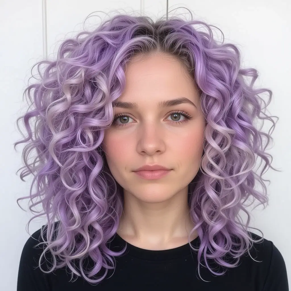 Pastel Purple Streaks on Bleached Curls