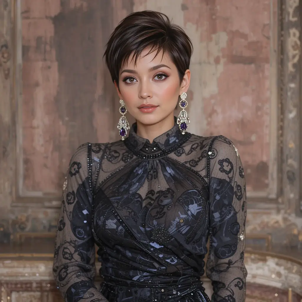 Pixie Cut with Statement Jewelry