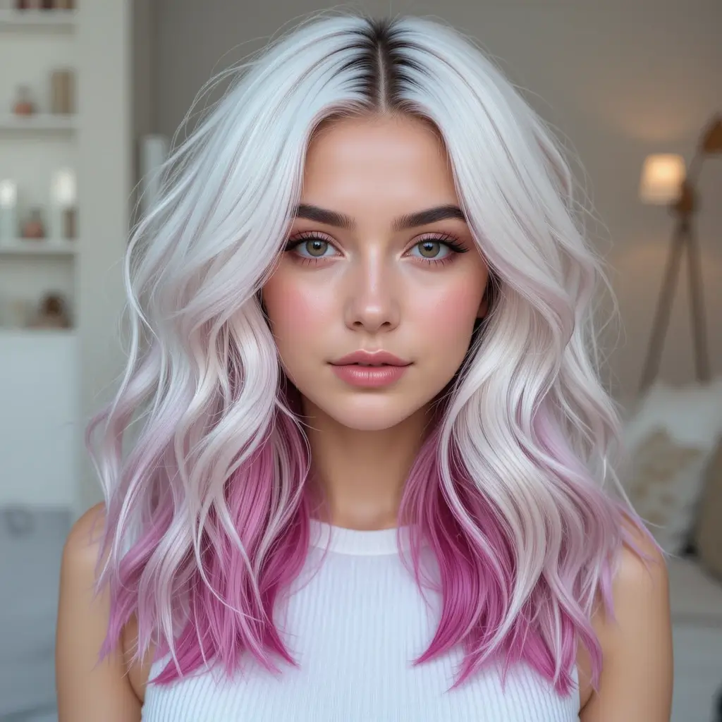 Platinum Blonde with Magenta Highlights