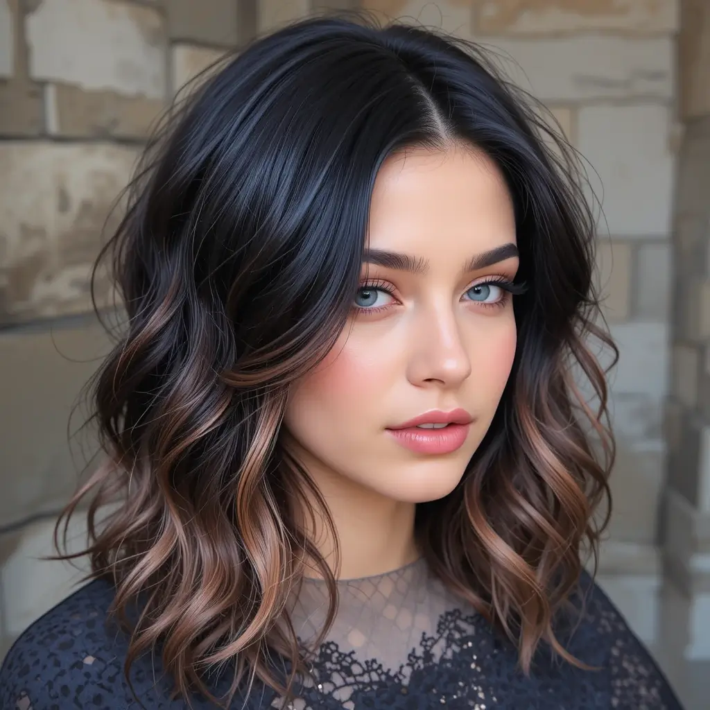 Raven Black Hair with Rose Gold Peekaboo