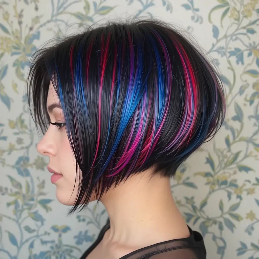 Razor Cut Bob with Bold Color Streaks