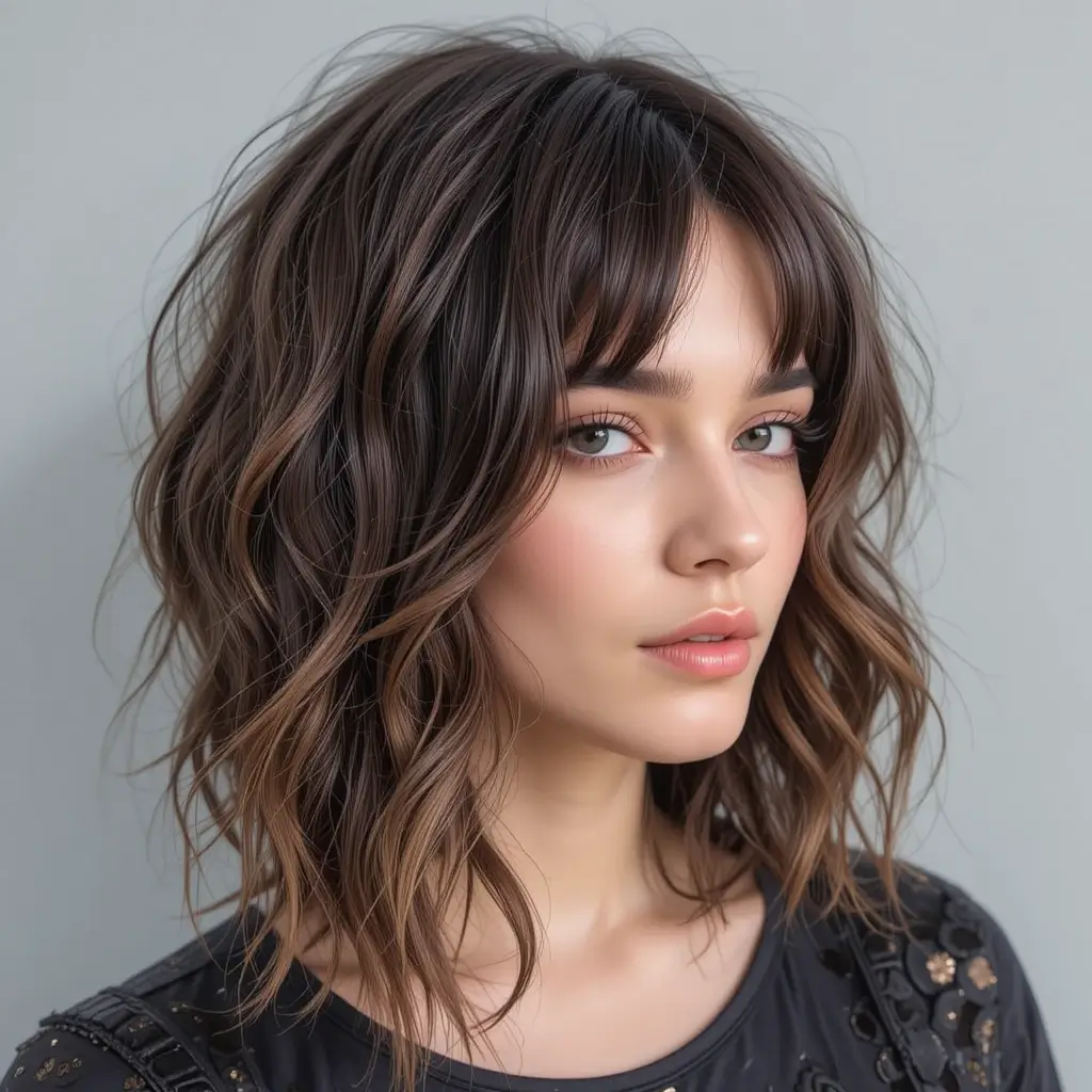 Razor Cut Wavy Wolf Style With Piecey Bangs