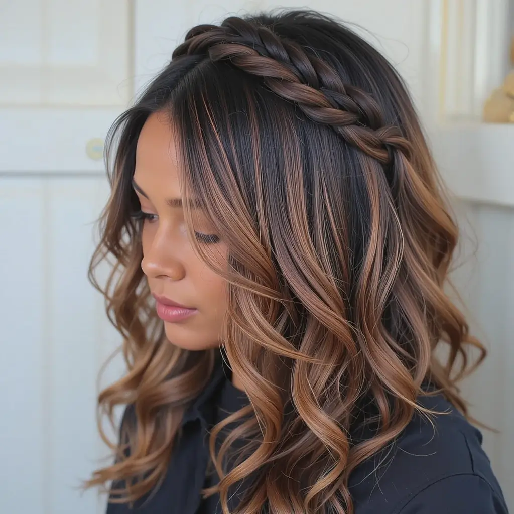 Sable Brown Balayage with Crown Braid