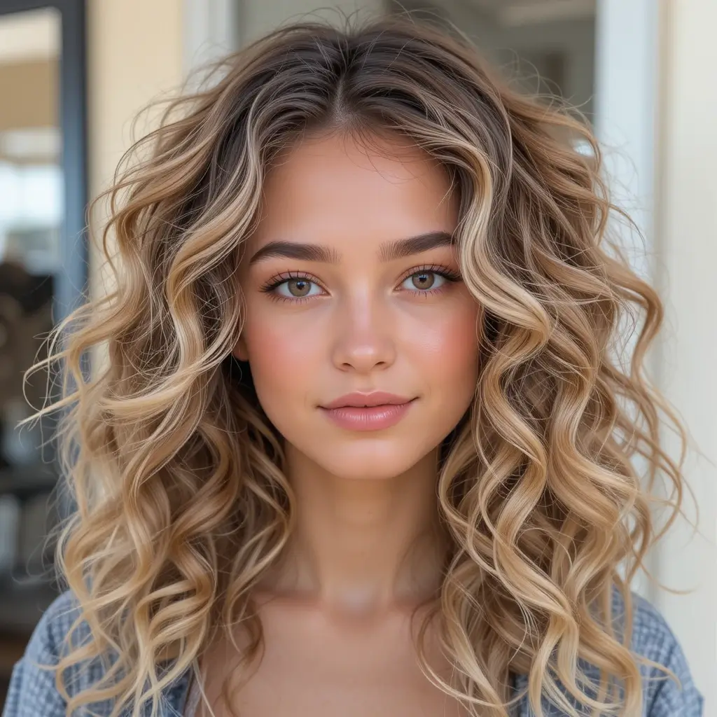 Sandy Blonde Highlights on Light Brown Curls