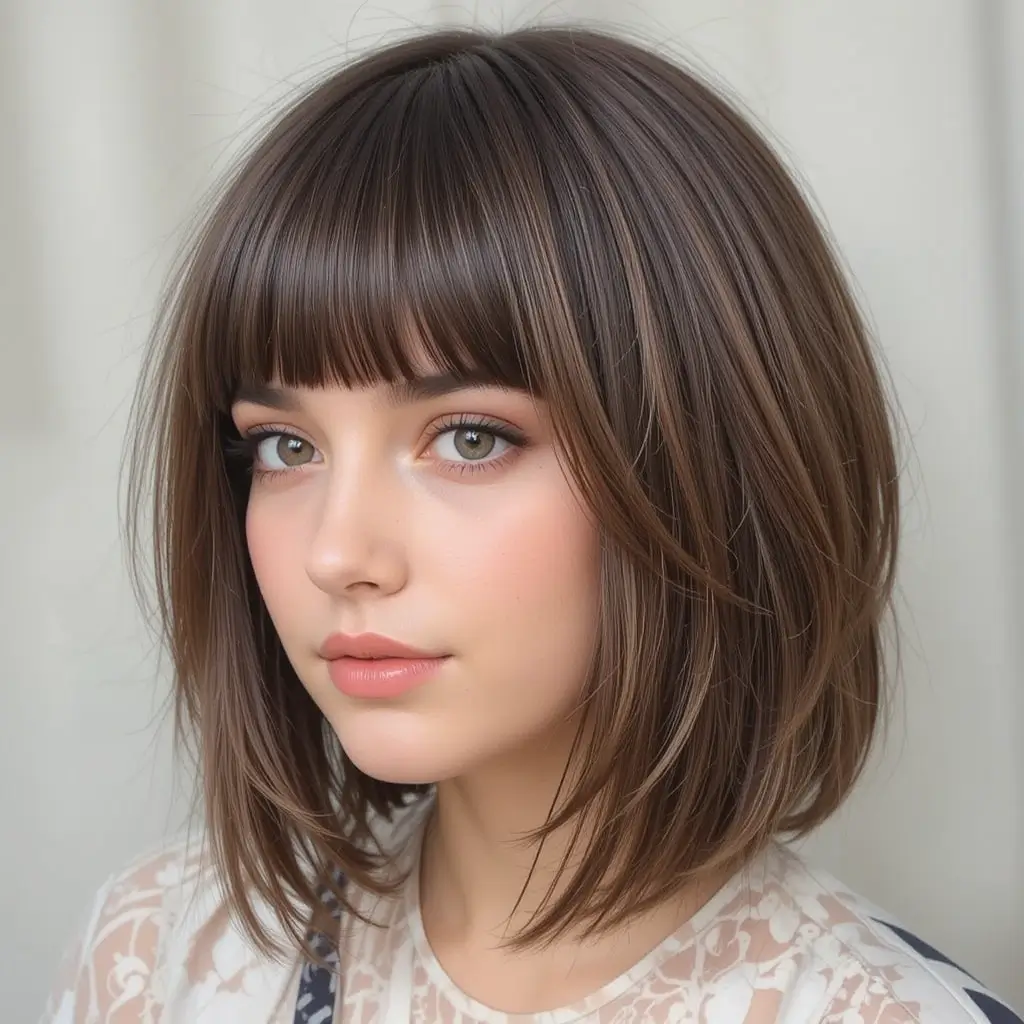Shag with Blunt Curtain Bangs