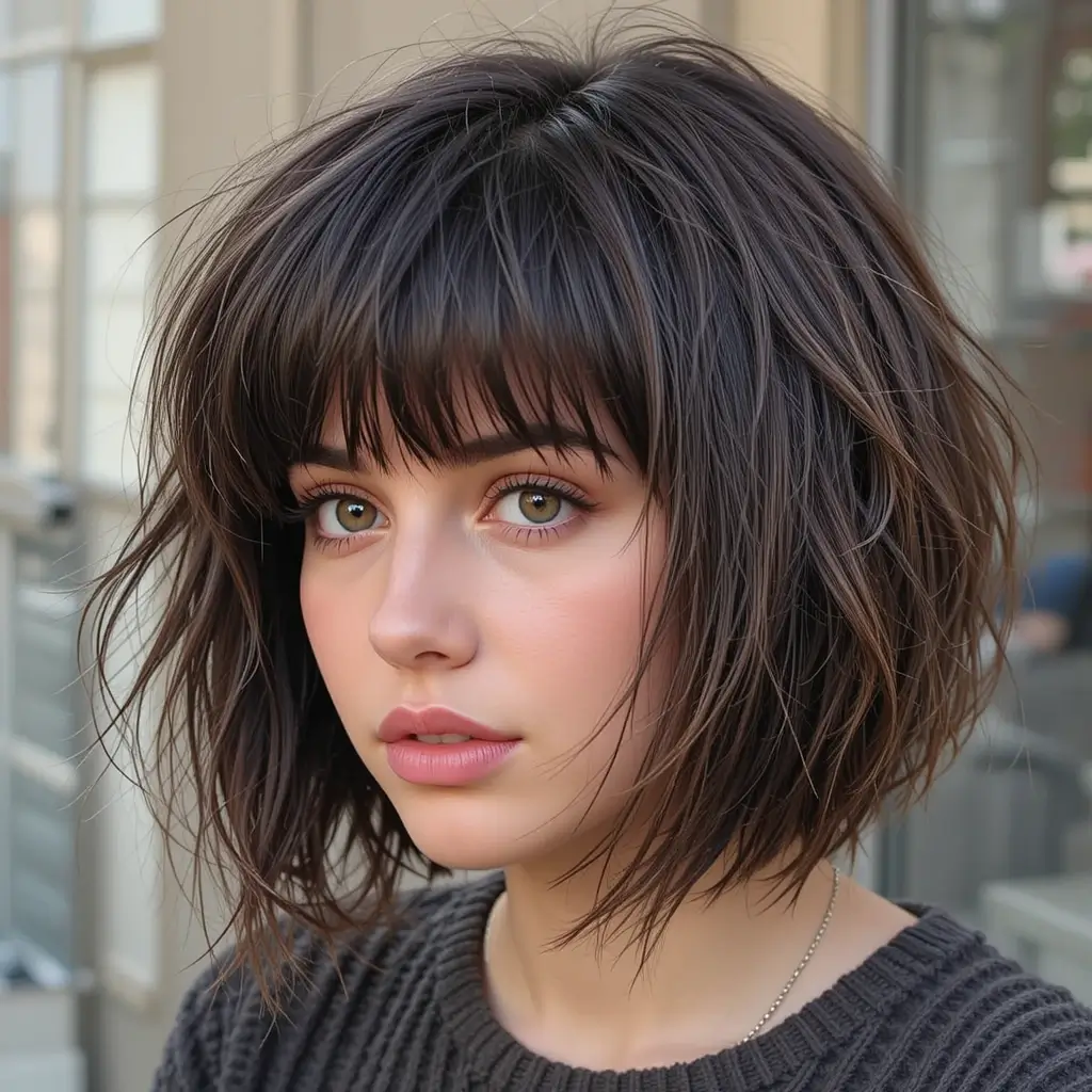 Shaggy Razor Bob with Curtain Bangs